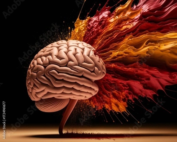 Fototapeta Brain with colorful explosion representing thoughts and ideas.