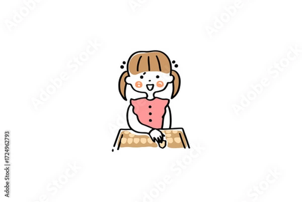 Fototapeta 笑顔で将棋を指す女の子