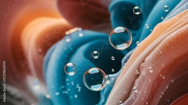 Fototapeta Closeup of fabric with water droplets vibrant colors and textures.