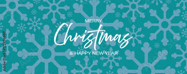 Fototapeta Modern festive Christmas card design with snowflakes and text.