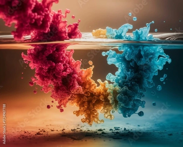 Fototapeta Colorful ink explosion in water vibrant abstract art fluid dynamics.