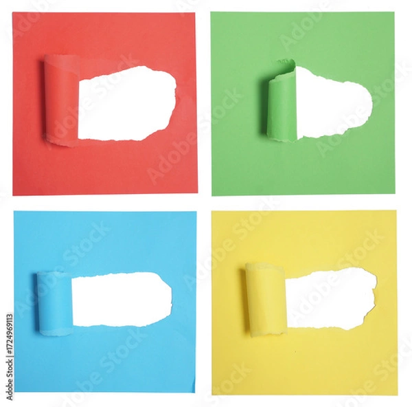 Fototapeta Set collection or collage of colorful paper with ripped part curling slightly isolated on transparent background