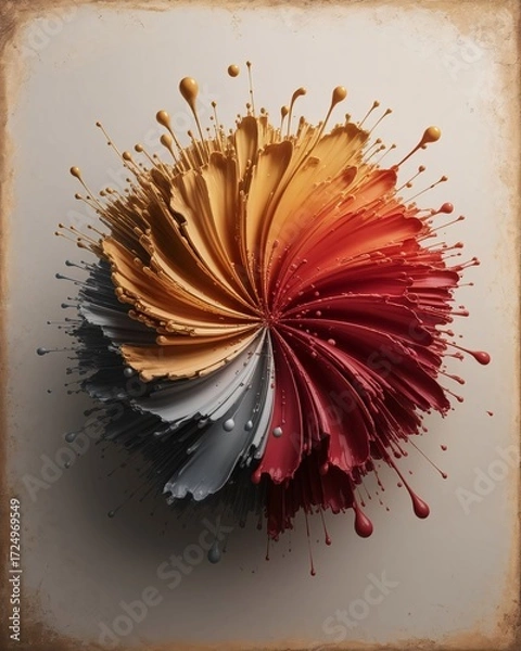 Fototapeta Colorful Paint Explosion Artistic Swirls and Splashes on Canvas.