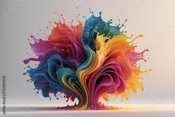 Fototapeta Colorful Paint Splash Abstract Art Composition on White Background.