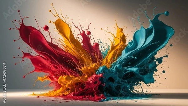 Fototapeta Colorful paint explosion abstract art vibrant splash design.