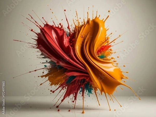 Fototapeta Colorful paint splash heart shape on a neutral background.