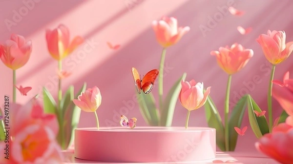 Obraz Refreshing Spring-Themed Product Showcase in Pastel Colors