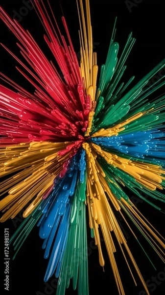 Fototapeta Explosive Burst of Colorful Light Rays on Black Background.