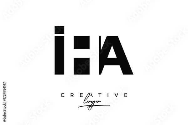 Obraz IHA Creative Minimalistic Negative Space Latter Logo with Modern Monogram for Branding and Business Letter mark Logo with Initial Letters Logo Design for Branding.	