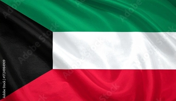 Obraz Kuwait flag with Pan-Arab colors, bold stripes, black trapezoid