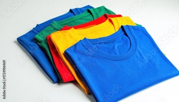 Fototapeta Colorful folded tshirts on white background with clothing concept.