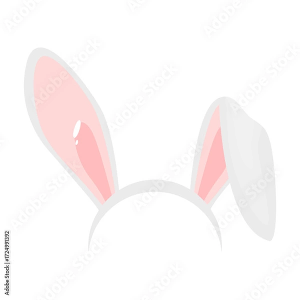 Fototapeta Rabbit ears realistic vector illustrations. Bunny ears kid headband, mask. Hare costume pink cartoon element. Photo editor, booth, video chat app color isolated cliparts