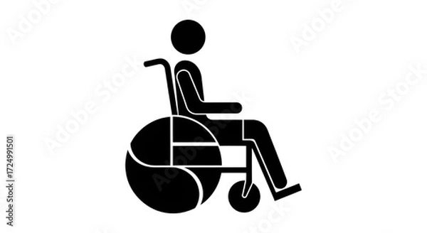 Fototapeta A universal black silhouette icon of a person using a wheelchair, representing accessibility and disability.