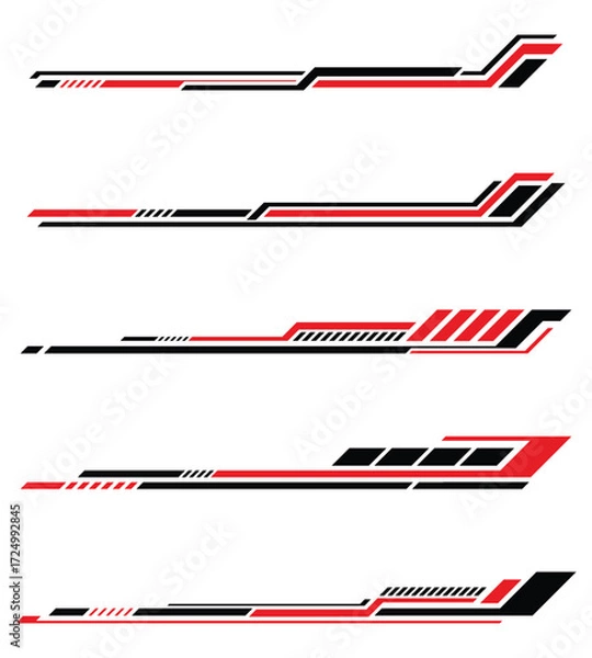 Fototapeta Collection of modern racing stickers abstract geometric lines for vehicle wrapping