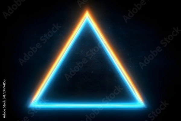 Fototapeta A glowing triangle with orange and blue edges on a dark background creating a futuristic design