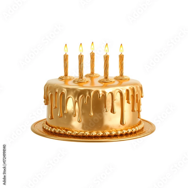 Fototapeta Celebrate in style with this stunning golden cake, complete with glowing candles, perfect for birthdays, anniversaries, or any special occasion calling for luxurious indulgence