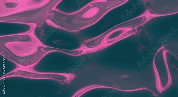Fototapeta Abstract pink and dark teal fluid surface with wavy patterns