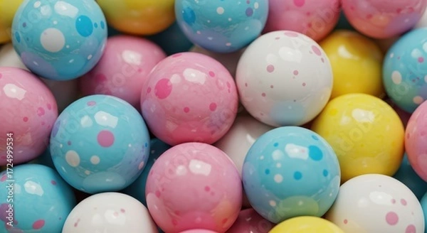 Fototapeta Close up of pastel colored gumballs with speckles