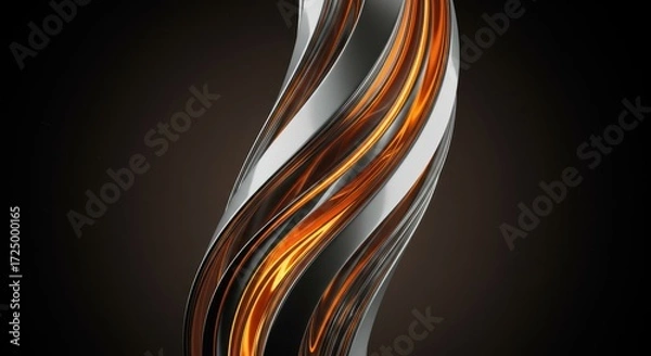 Fototapeta Abstract metallic sculpture with glowing orange energy inside