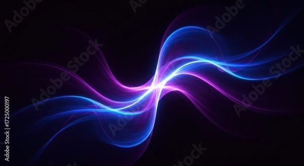 Fototapeta Abstract glowing wavy lines of blue and purple light on a dark background