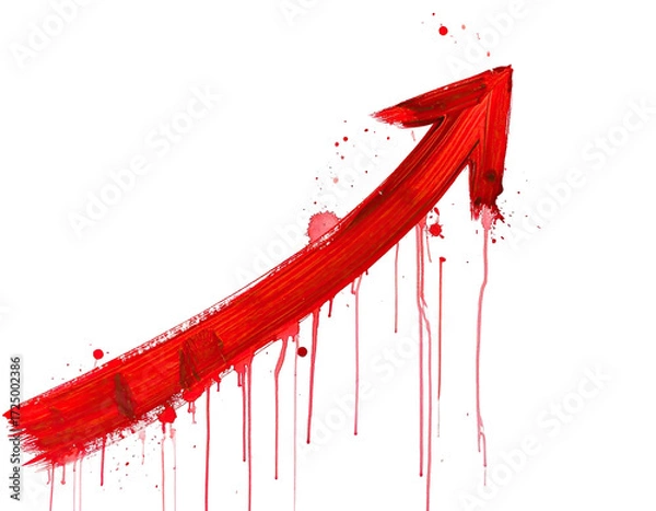 Obraz A vibrant red upward-pointing arrow, stylized with dripping paint effects, against a black background