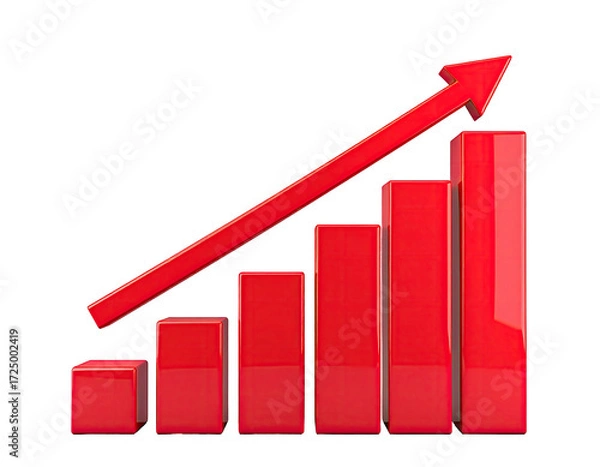Obraz Red 3D bar graph with upward trend