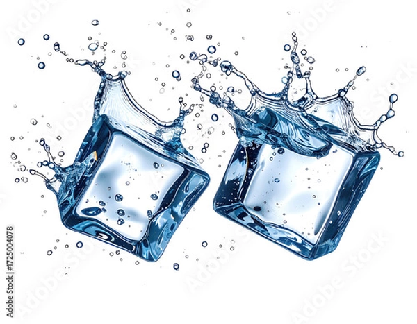 Obraz Two ice cubes with water splashes