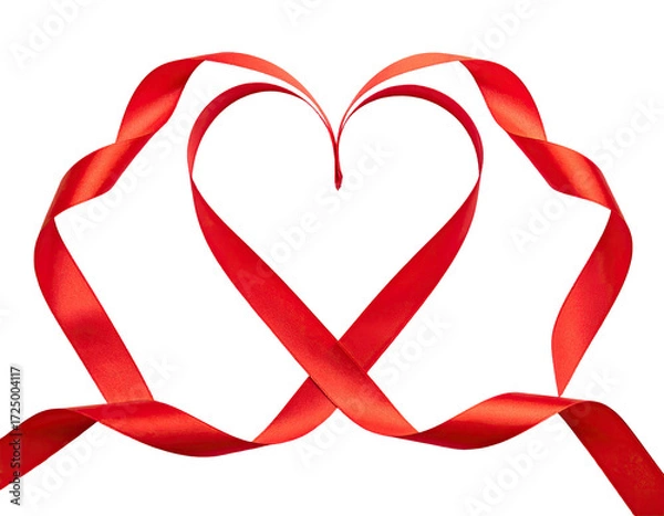Obraz Two red ribbons intertwined to form hearts on a black background