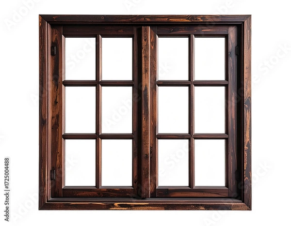 Obraz Wooden double-hung window, rustic style, with a grid of panes