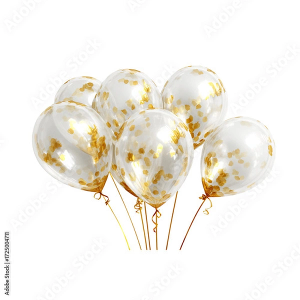 Fototapeta Sparkling gold confetti balloons float joyfully, perfect for adding festive elegance and celebration vibes to any special occasion, party, or event design.