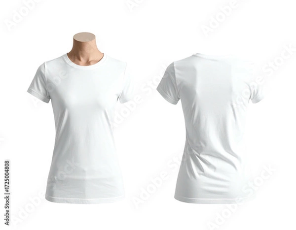 Fototapeta Blank white women's t-shirt, front and back views, displayed on a mannequin