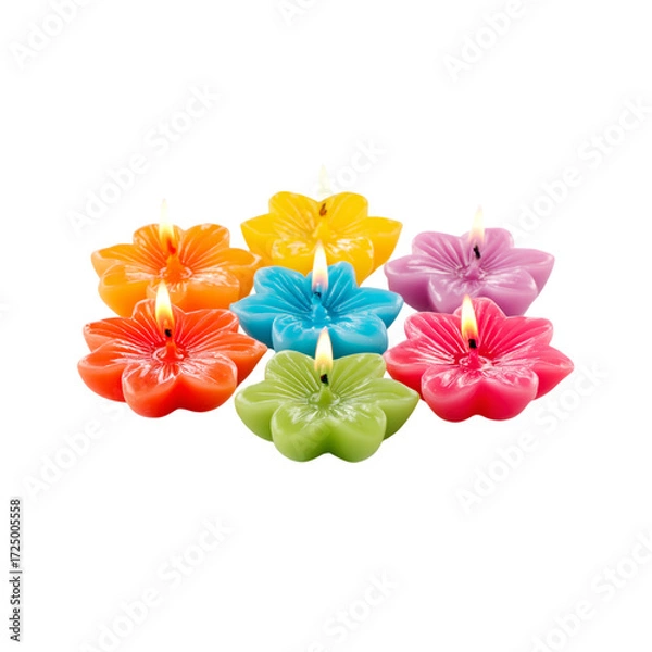 Fototapeta Vibrant flower shaped candles with gentle flames casting a warm, inviting glow perfect for creating a serene ambiance or adding a touch of decorative charm to any setting.