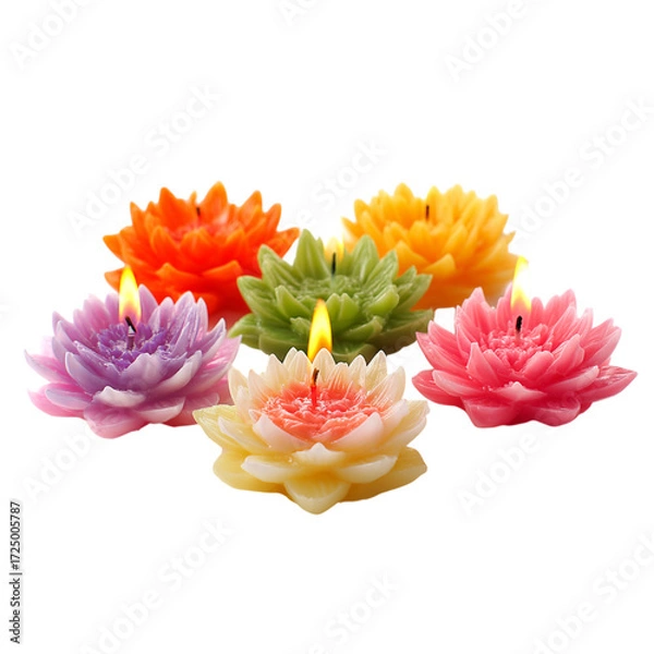 Fototapeta Vibrant lotus flower candles alight, casting warm, inviting glows perfect for creating serene ambiance and decorative accents for peaceful, mindful moments and elegant settings.