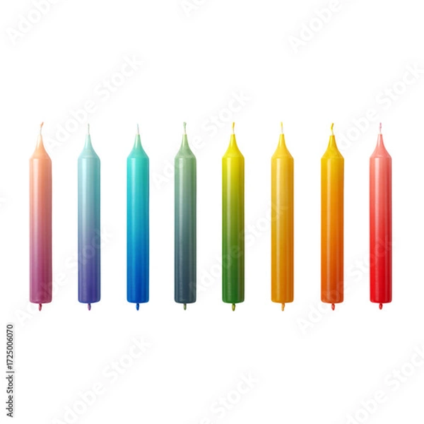 Fototapeta Vibrant rainbow gradient birthday candles create a festive and celebratory atmosphere perfect for parties and special occasions adding a pop of color and joy to any event.