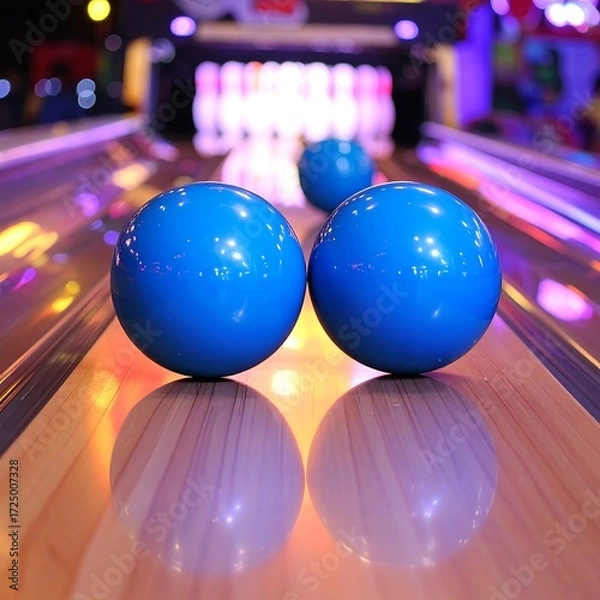 Obraz Two blue bowling balls on lane