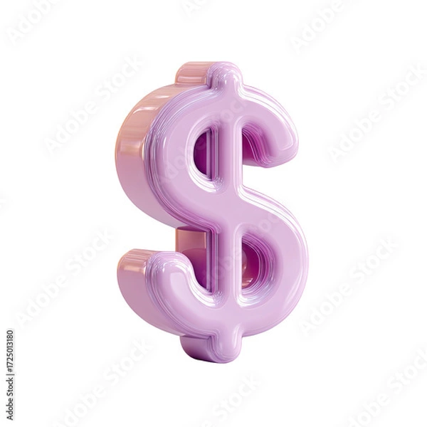 Obraz A glossy, three-dimensional pastel pink dollar sign, rendered with soft highlights and shadows on a black background