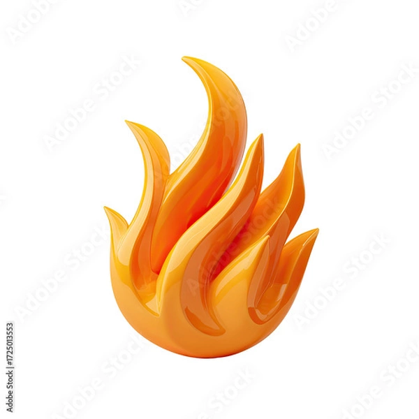 Fototapeta Stylized 3D flame, orange-yellow, glossy, smooth curves, intense, vibrant, isolated on black background