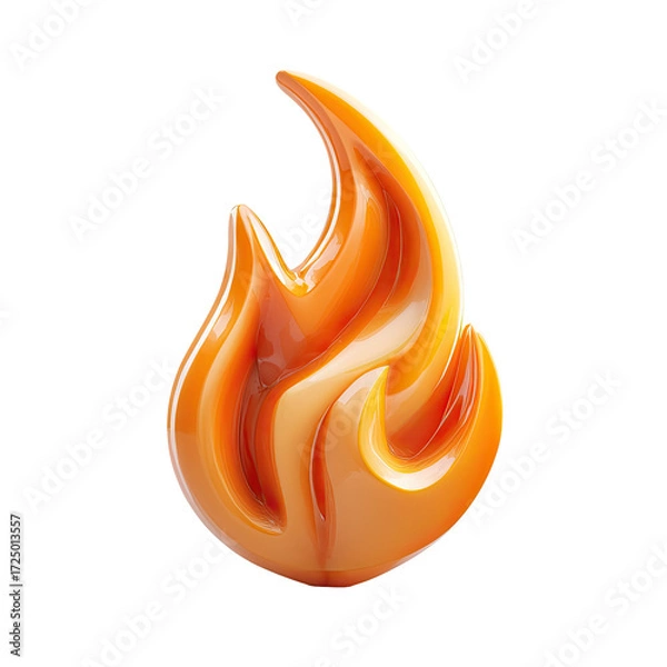 Fototapeta A stylized, glossy, amber-orange flame icon, rendered in 3D with smooth curves and subtle highlights, suggesting heat and energy
