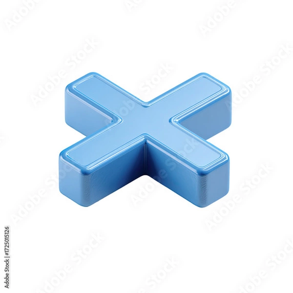 Fototapeta A light-blue, three-dimensional, stylized 'X' symbol, rendered with a slightly glossy, cubic appearance