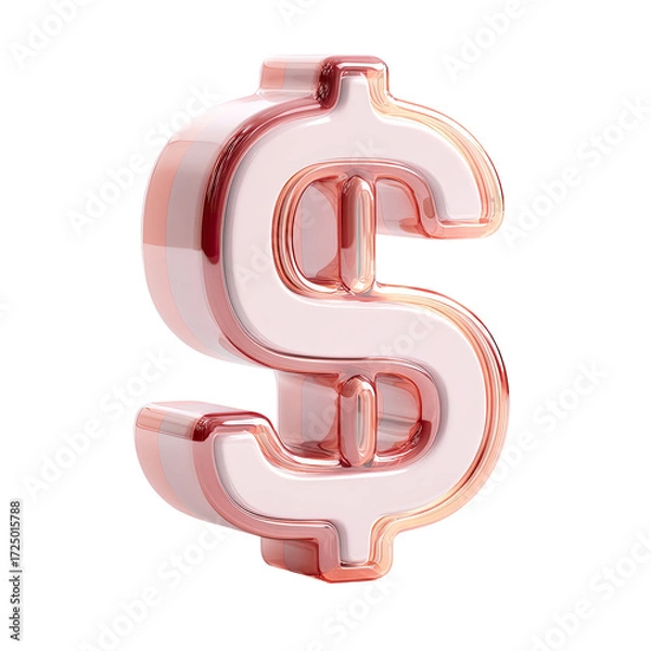 Fototapeta A rose gold, three-dimensional dollar sign, glossy and reflective, rendered in a contemporary style