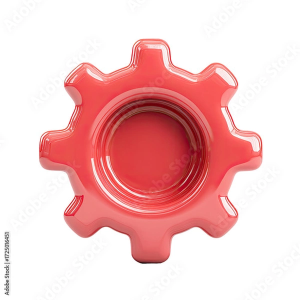 Fototapeta A glossy, coral-colored cogwheel, eight-toothed, rendered in 3D, with a smooth, reflective surface and a central hole