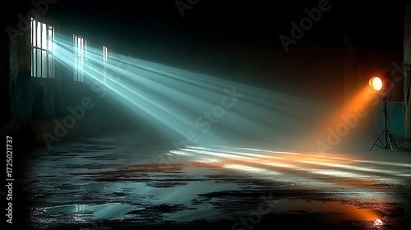 Fototapeta Dramatic spotlight beam through darkness high resolution picture