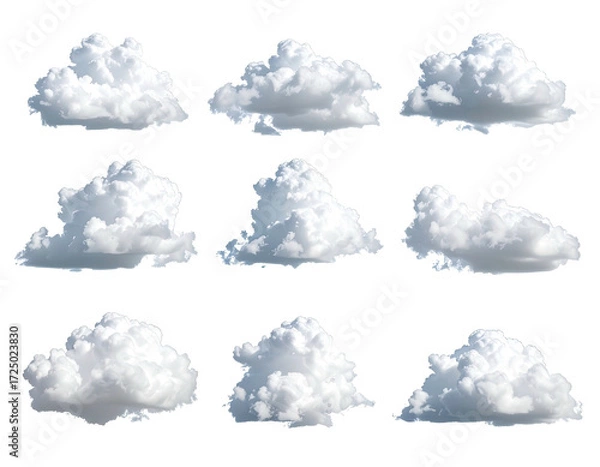 Obraz Twelve stylized cloud shapes, various forms and sizes, on a black background