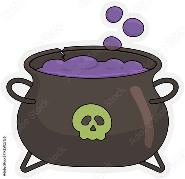Obraz Witch's Cauldron Potion Pot Sticker with Skull