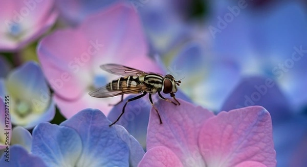 Obraz Hoverfly on hydrangea blossom