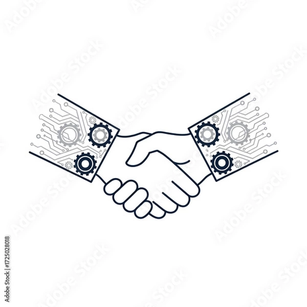 Fototapeta Handshake icon set with gears and circuits, symbolizing technology and business collaboration