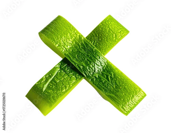 Obraz Two bright lime-green, textured strips crossed to form a capital X