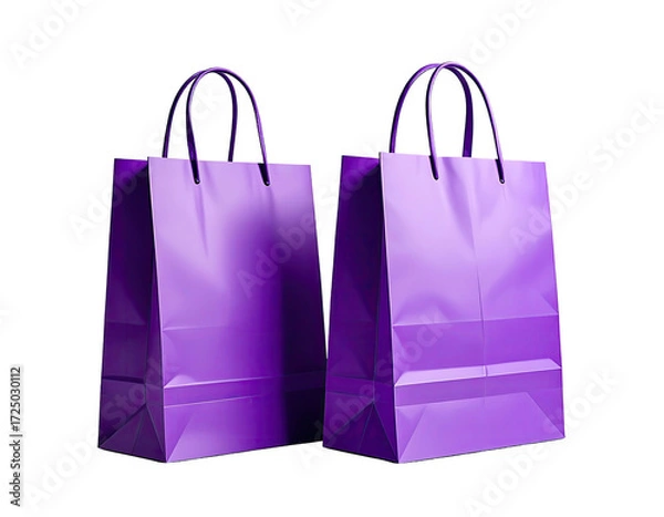 Obraz Two identical, vibrant purple paper shopping bags, angled, with dark handles