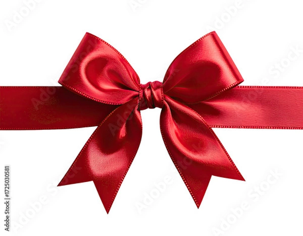 Fototapeta A vibrant red satin ribbon bow sits atop a wide red ribbon against a black background