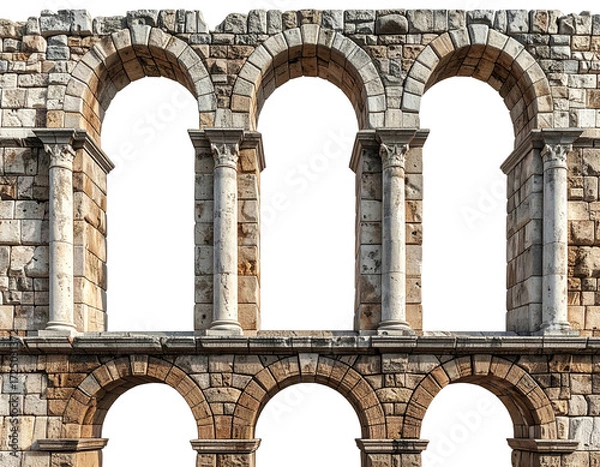 Fototapeta Ancient stone wall with arched openings and columns